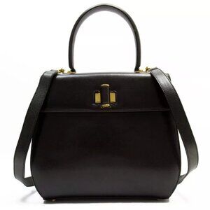 Auth Salvatore Ferragamo Handbag Shoulder Bag Dark brown leather